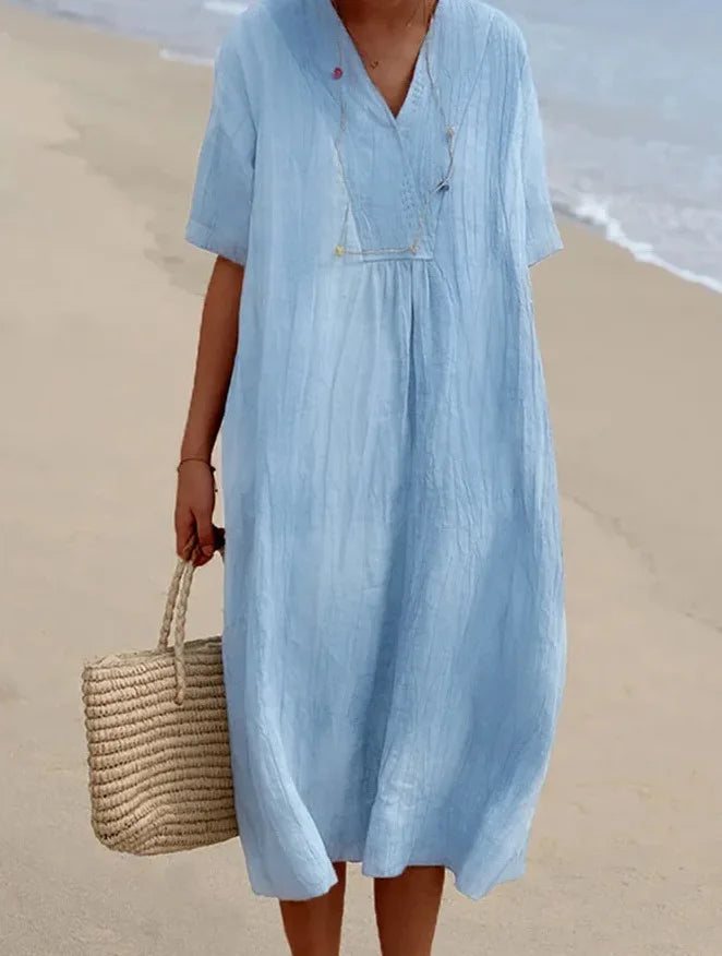 Naomi | V-Neck Linen-Texture Casual Dress