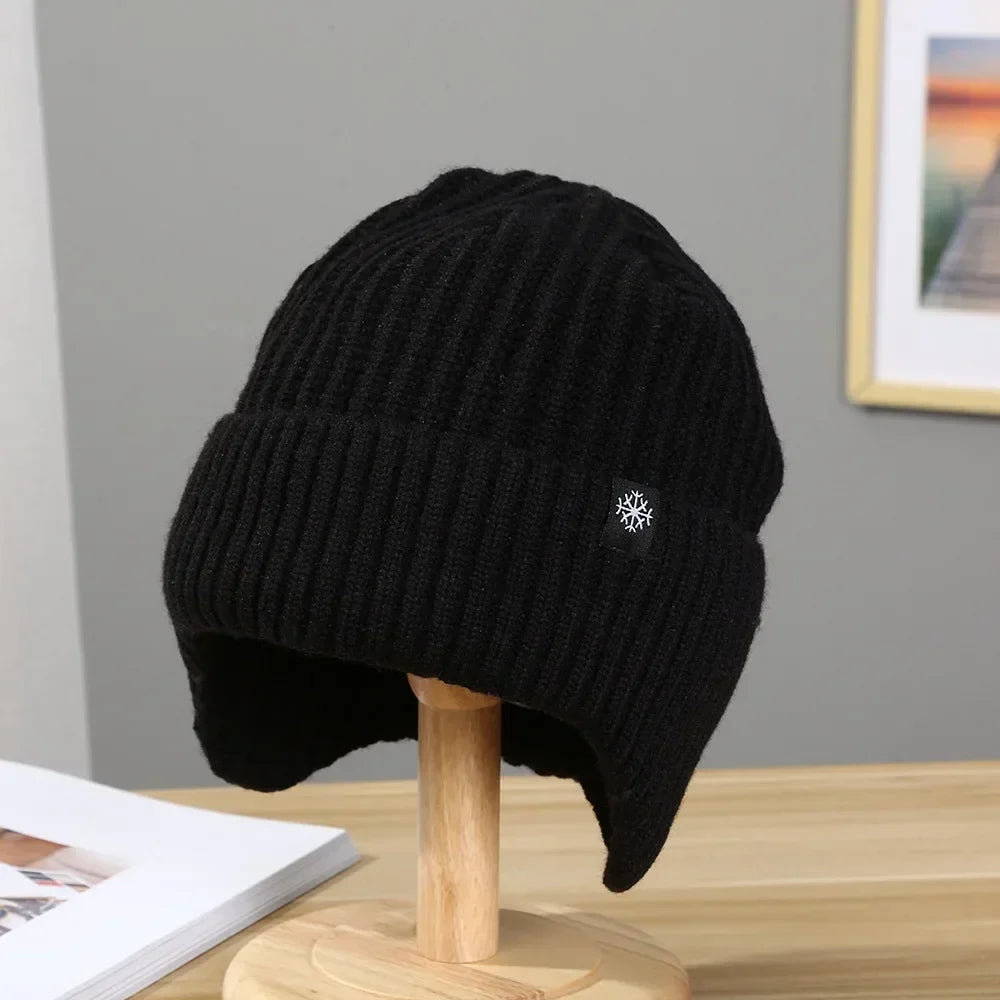 Unisex Ribbed Winter Beanie β Plush-Lined Knit Hat with Extended Ear Coverage