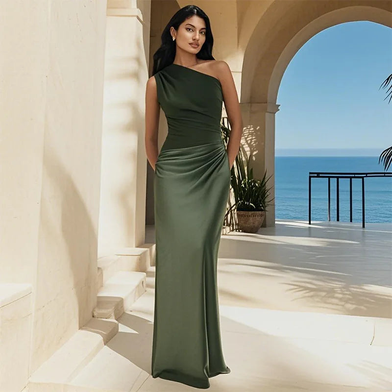 Naomi | Asymmetrical Satin Maxi Dress
