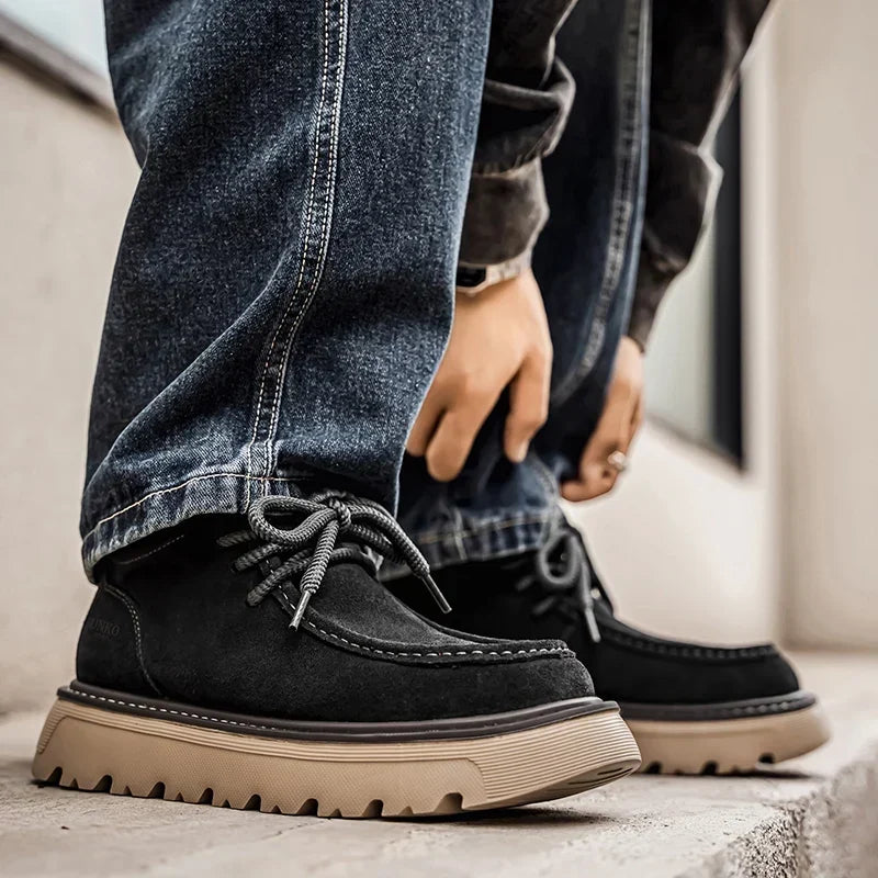 Men’s Suede Lace-Up Ankle Boots – Retro Casual Boots with Chunky Gripped Sole