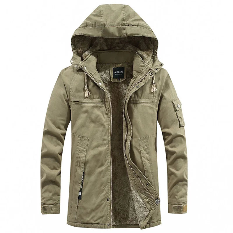 Herenwinterparka met capuchon en fleecevoering – winddichte werkjas voor dagelijks gebruik bij koud weer