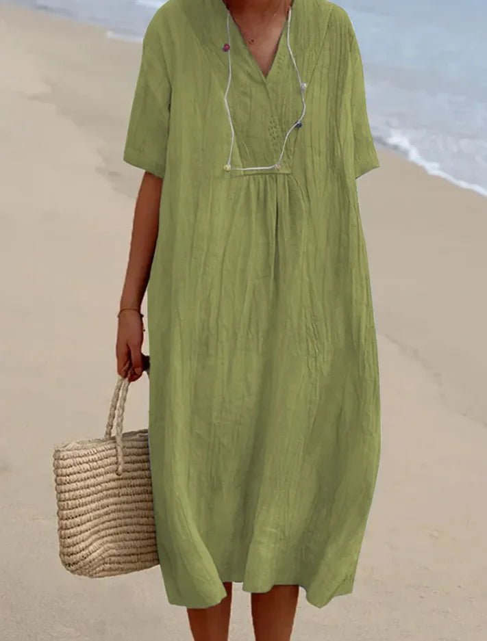 Naomi | V-Neck Linen-Texture Casual Dress