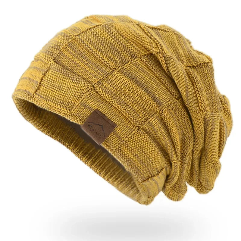 Unisex Textured Slouchy Knit Beanie β Stretch Winter Hat with Relaxed Patchwork Design