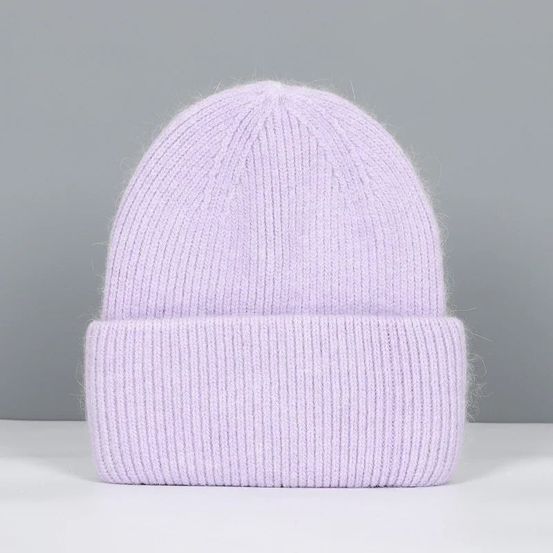 Women’s Soft Knit Beanie – Cashmere Rabbit-Fur Blend Winter Hat for Autumn and Winter Wear