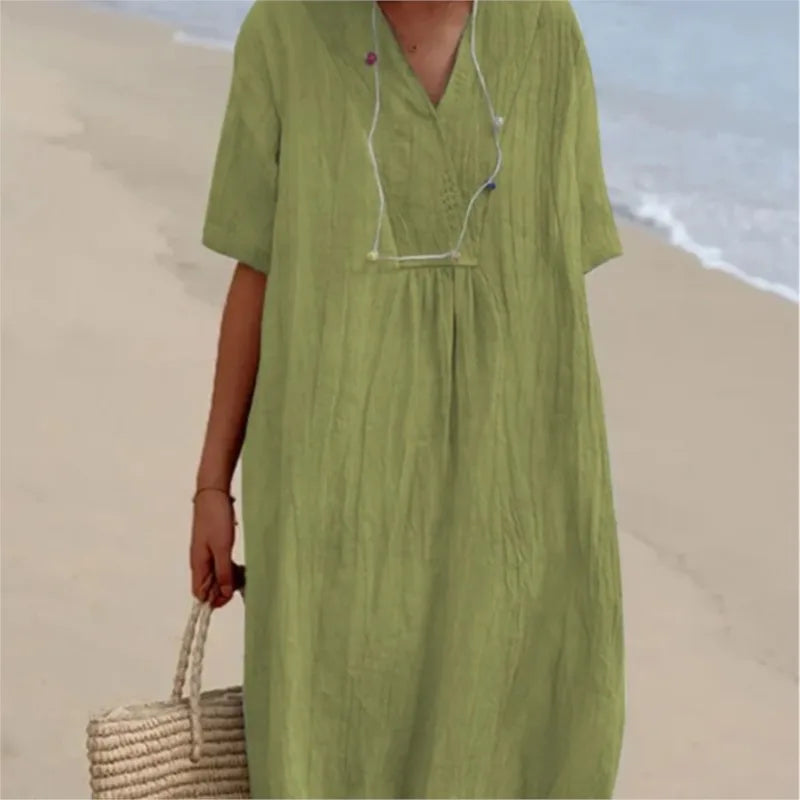Naomi | V-Neck Linen-Texture Casual Dress