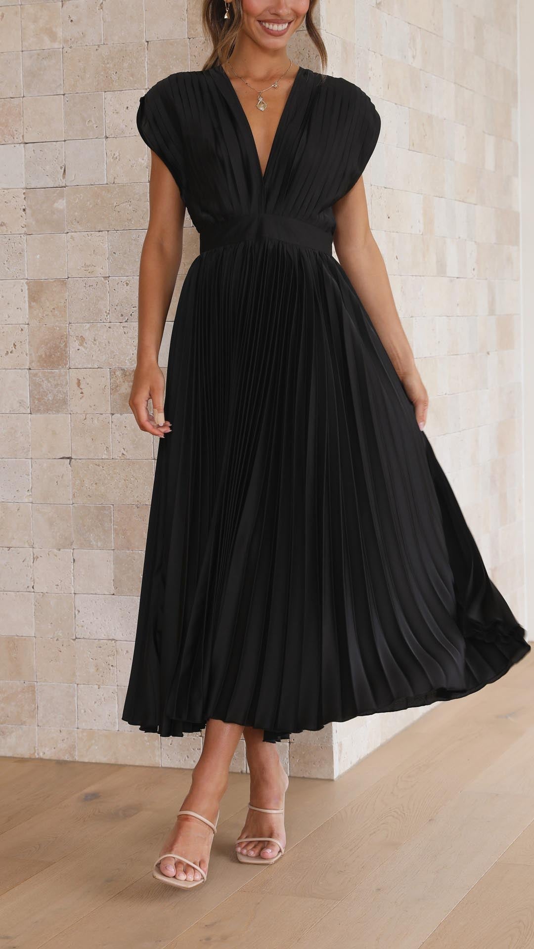 Madeline | Pleated V-Neck Dress