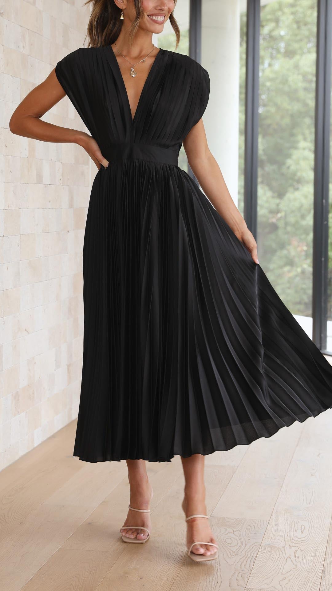 Madeline | Pleated V-Neck Dress