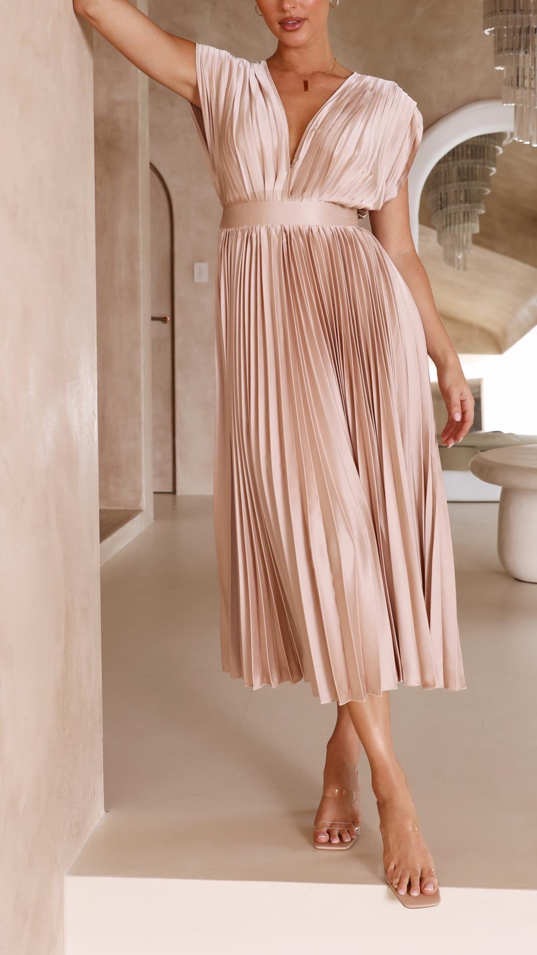 Madeline | Pleated V-Neck Dress