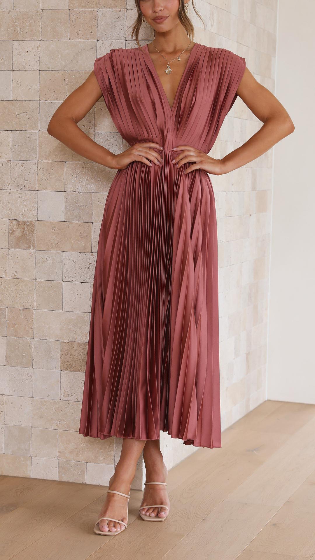 Madeline | Pleated V-Neck Dress