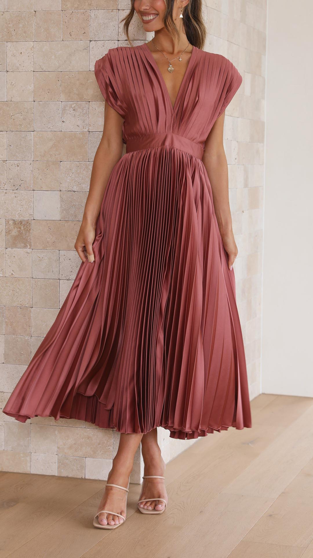 Madeline | Pleated V-Neck Dress