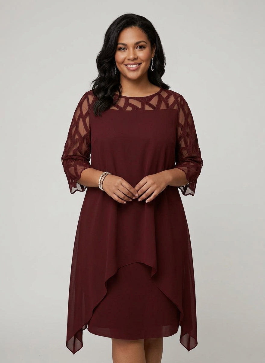Natalie | Overlay Midi Dress with Sheer Sleeves