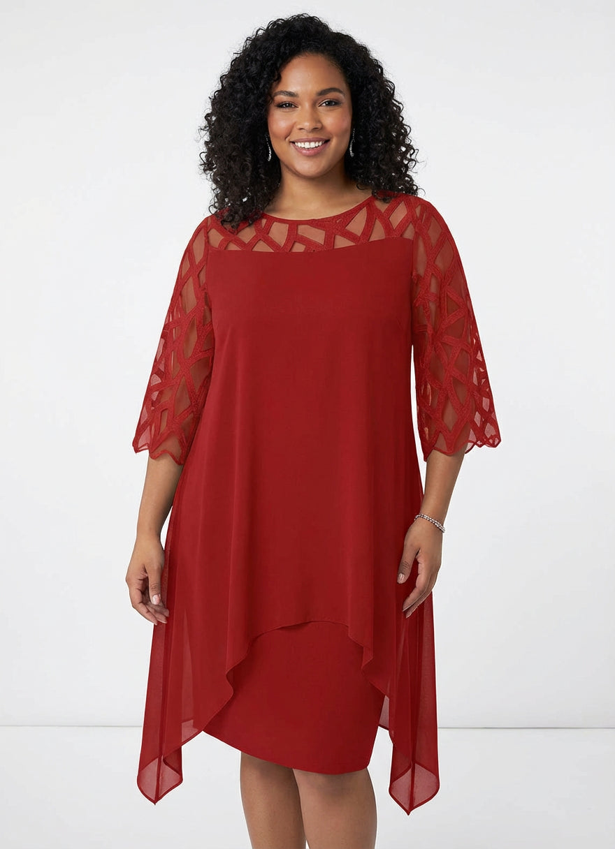 Natalie | Overlay Midi Dress with Sheer Sleeves