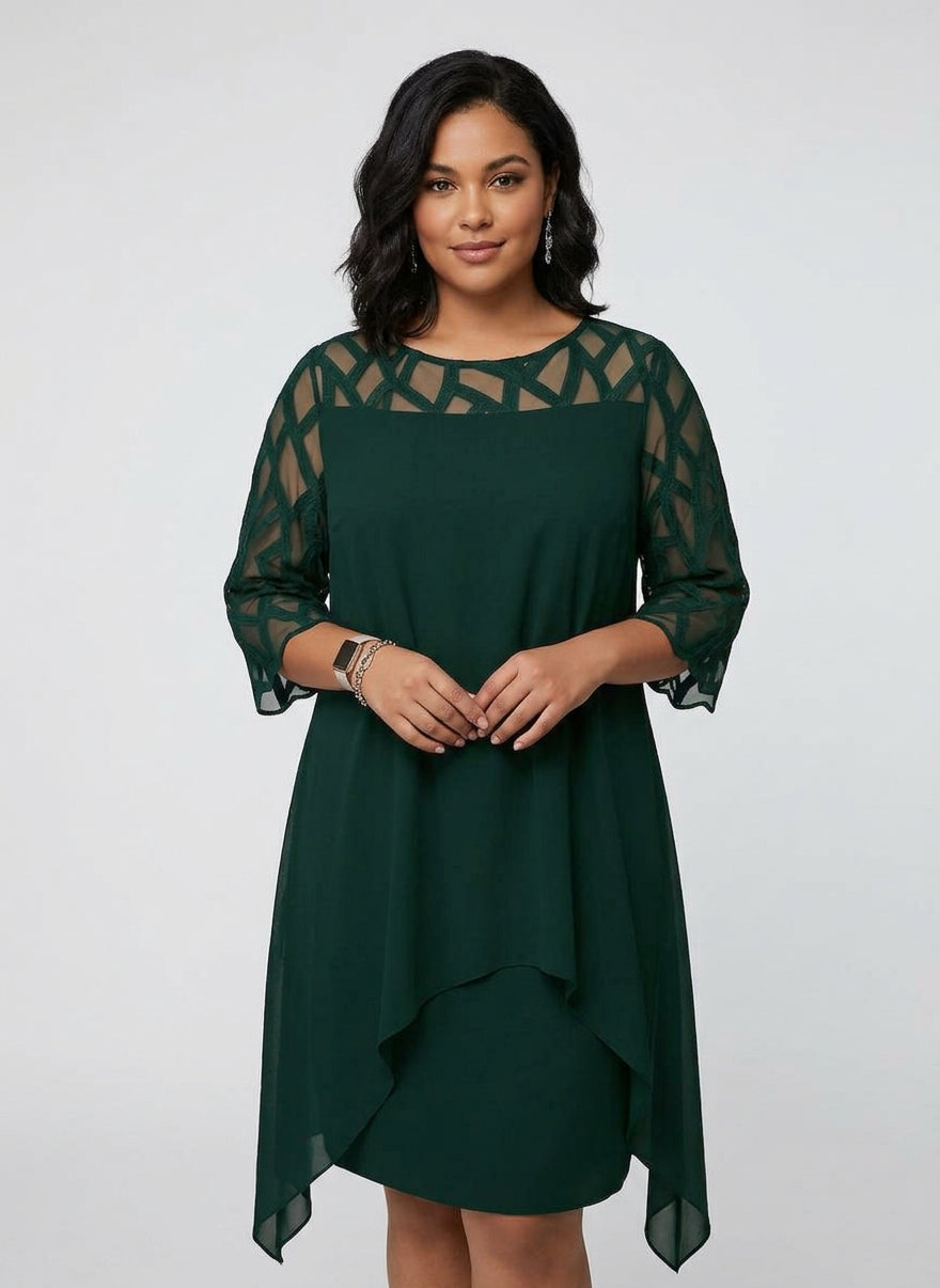 Natalie | Overlay Midi Dress with Sheer Sleeves