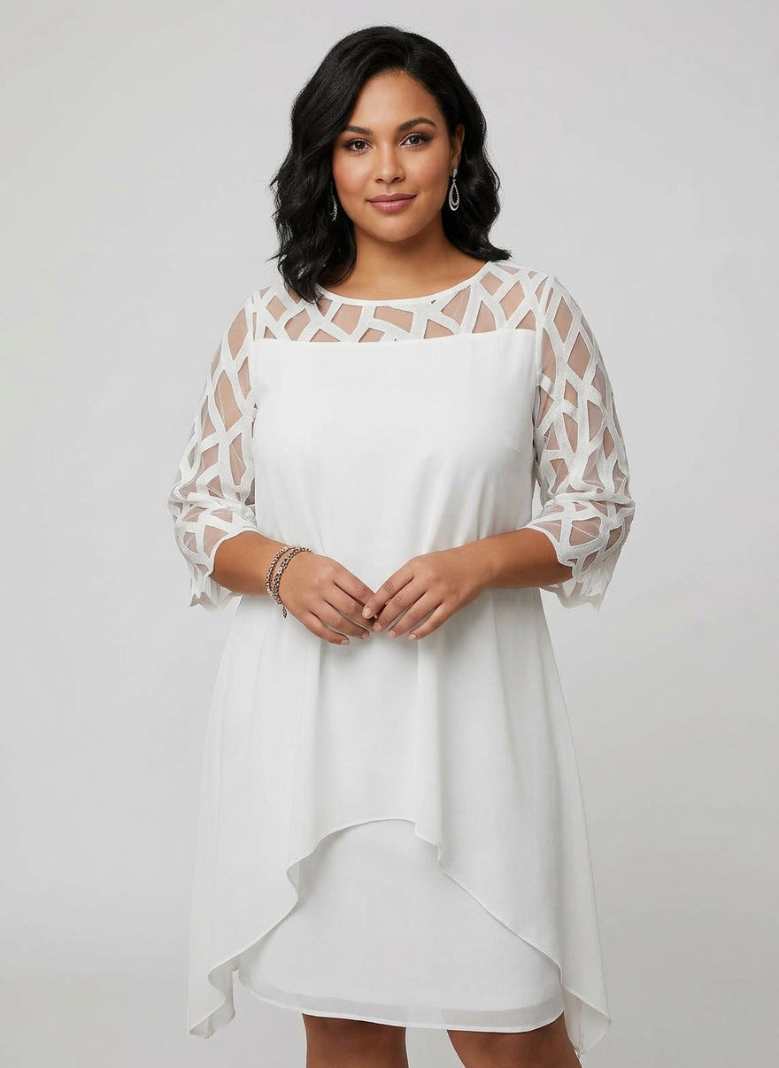 Natalie | Overlay Midi Dress with Sheer Sleeves
