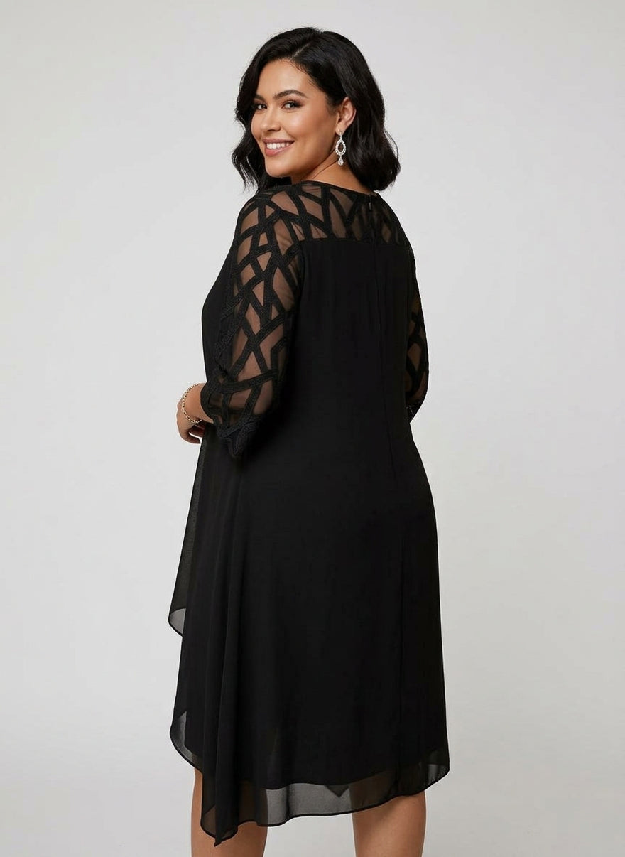 Natalie | Overlay Midi Dress with Sheer Sleeves