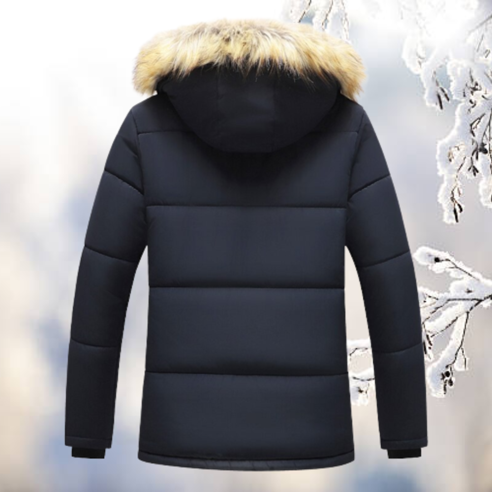Men’s Fur-Trimmed Hooded Winter Parka – Warm Fleece-Lined Layer for Everyday City Wear Outdoor Walks Travel and Cold-Weather Styling
