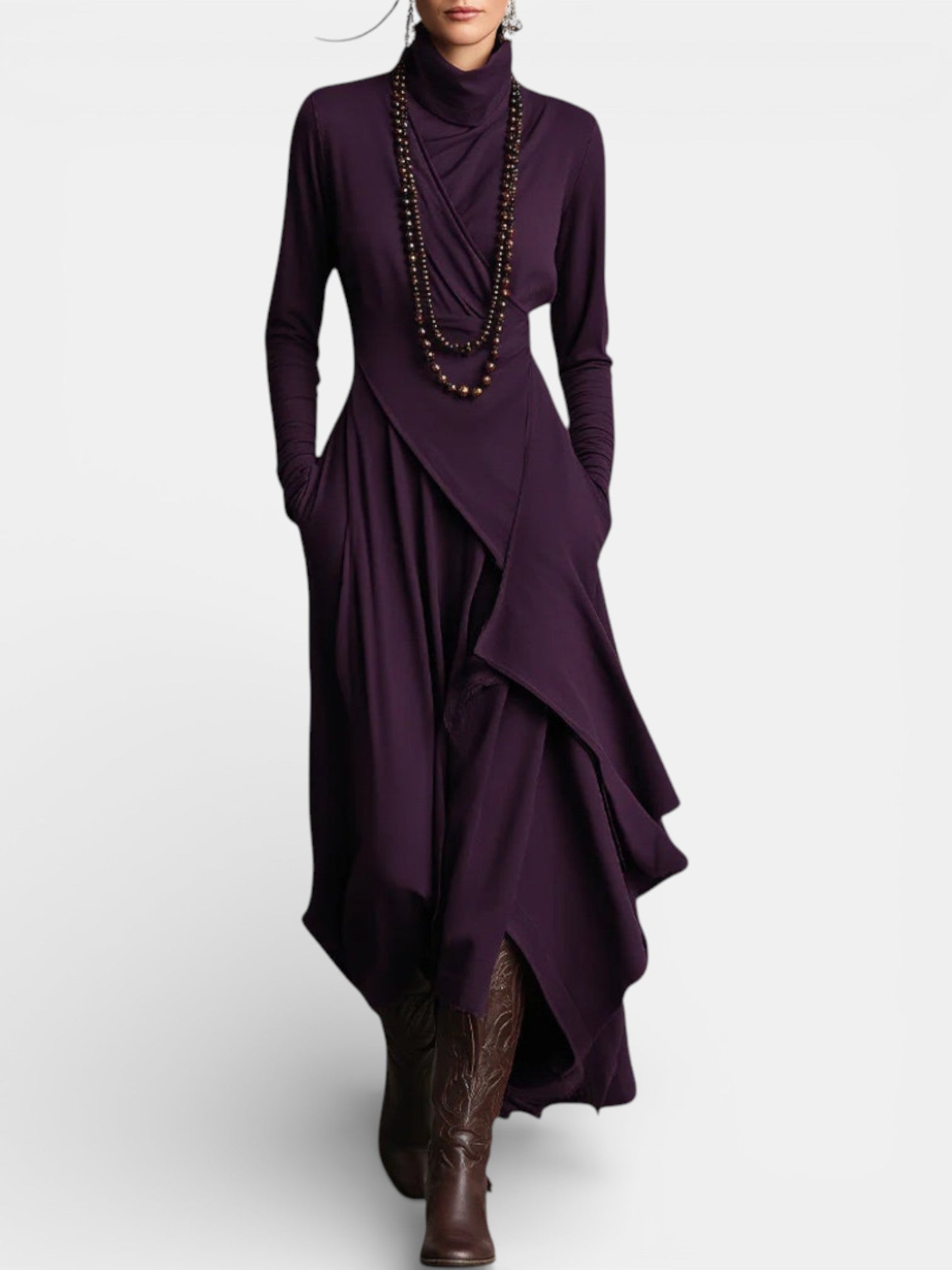 Draped Long-Sleeve Maxi Dress