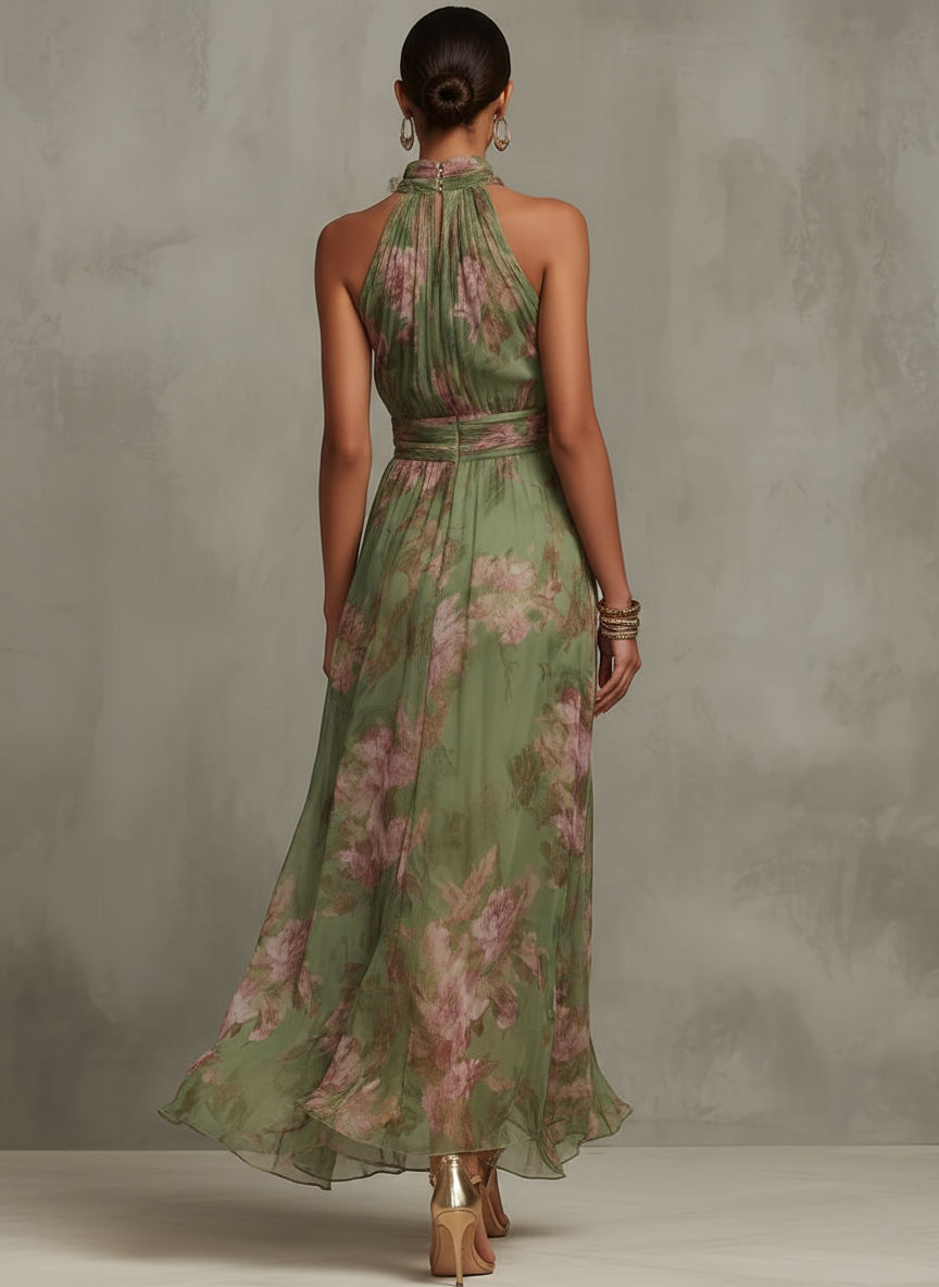 Serena β Elegant Floral Chiffon Halter Maxi Dress