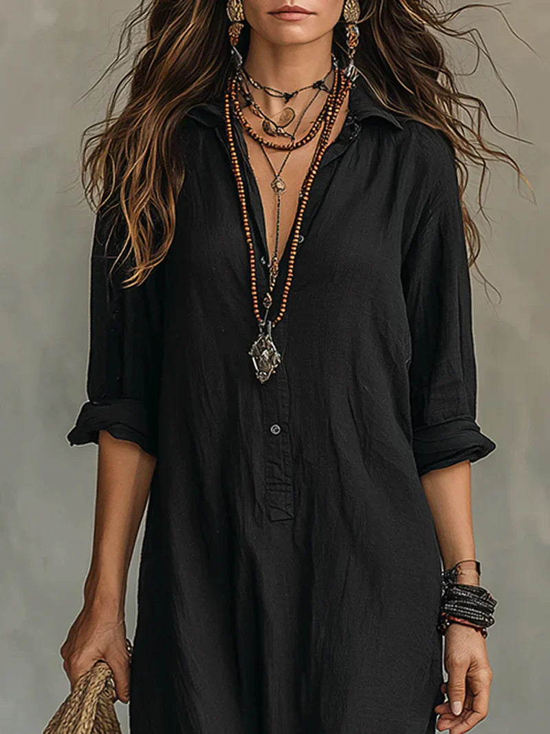 Selena | Black Oversized Maxi Dress with Buttons