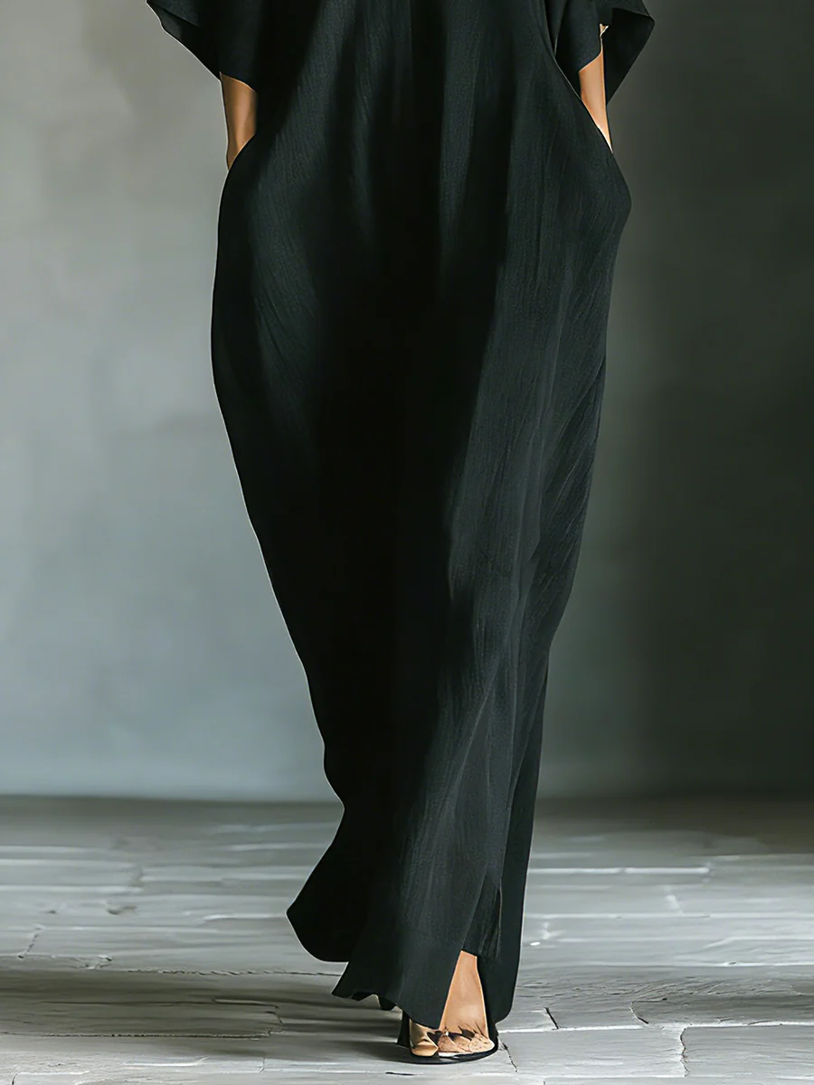 Alessandra™ | Oversized black long dress with kimono sleeves