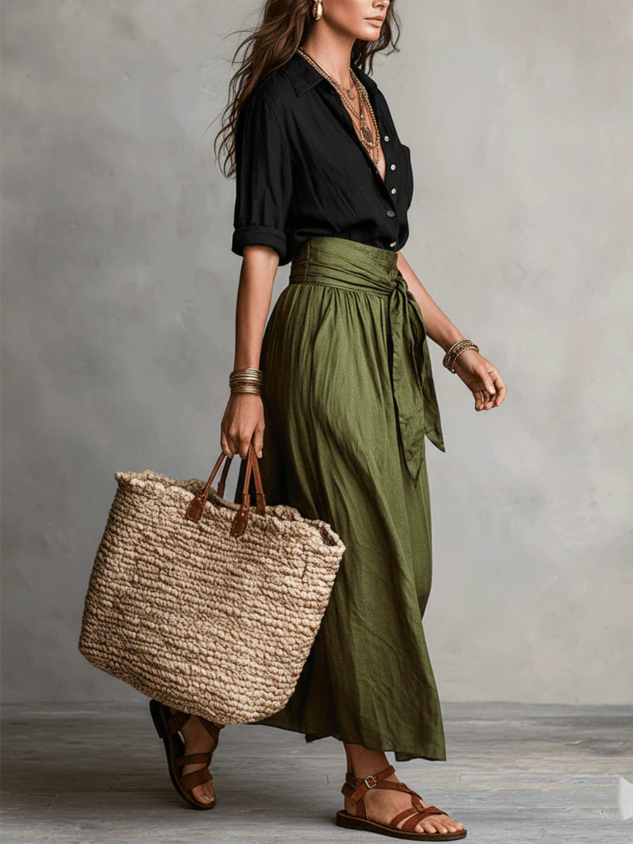 M&H | Two-Piece Set with Belted Midi Skirt