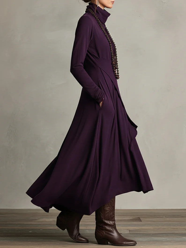 Draped Long-Sleeve Maxi Dress