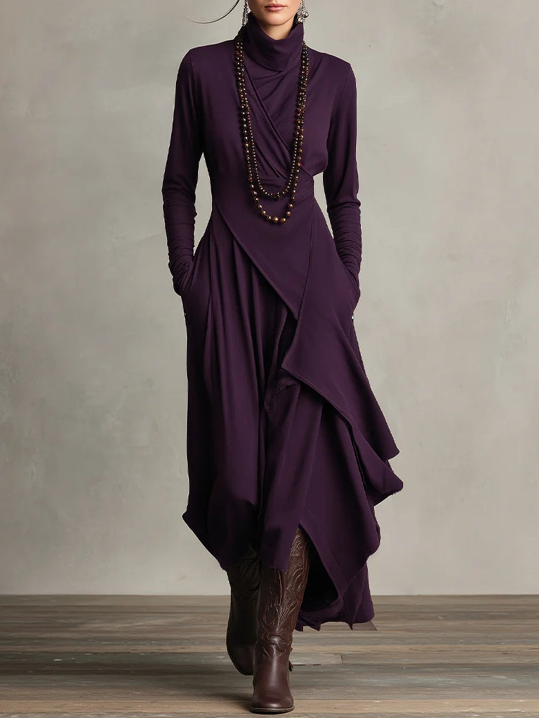 Draped Long-Sleeve Maxi Dress