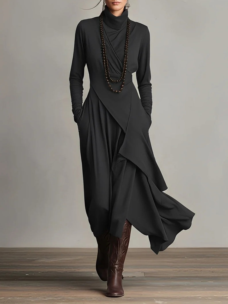 Draped Long-Sleeve Maxi Dress