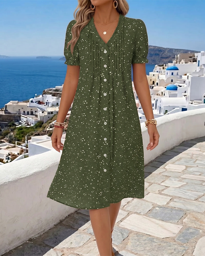 Floral Button-Down V-Neck Dress