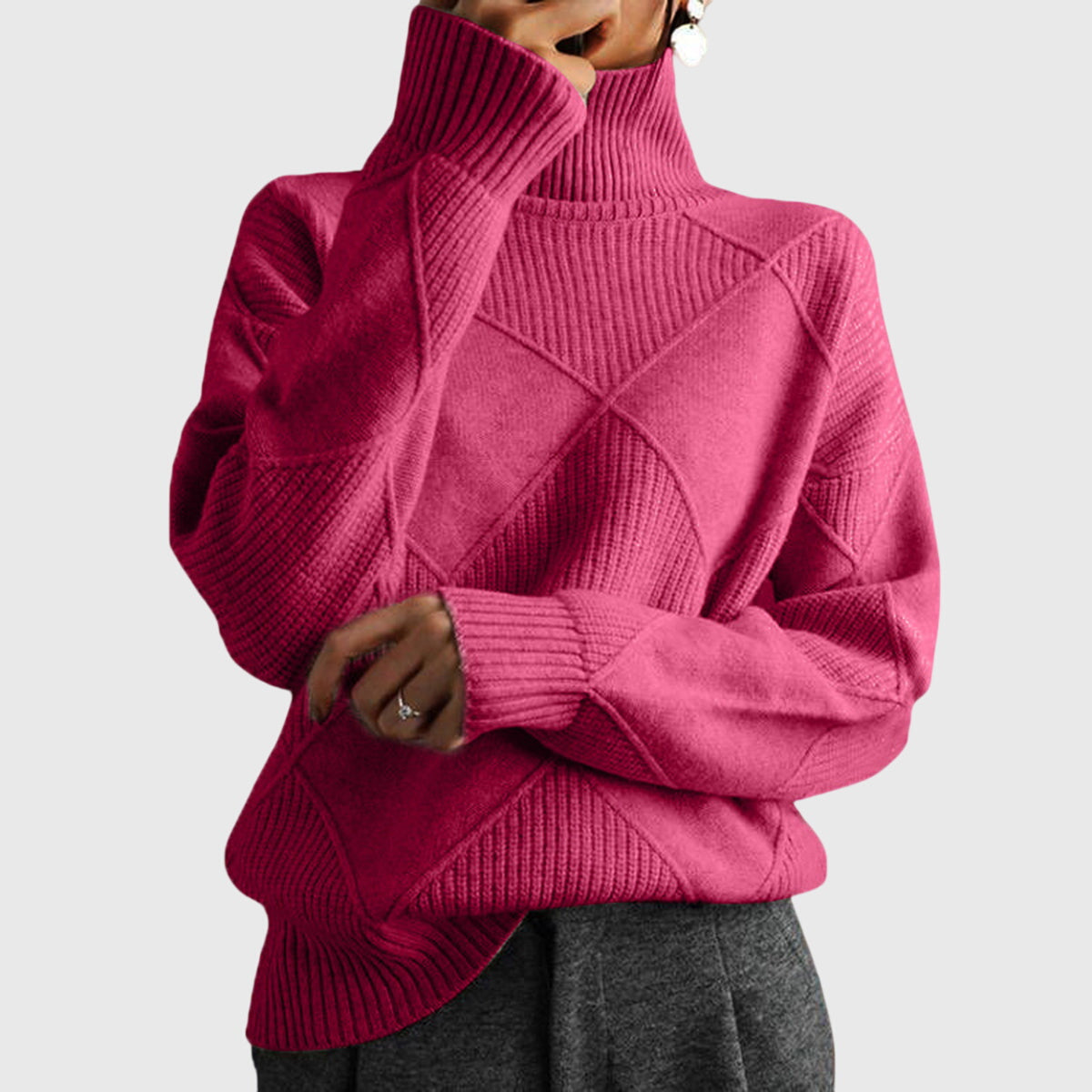 Geometric Knit Turtleneck Sweater