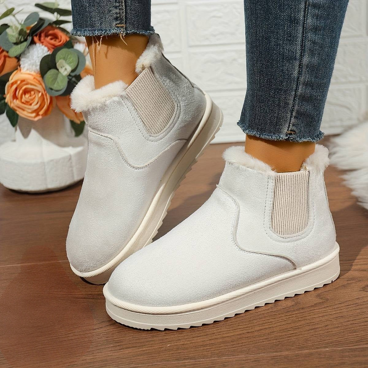 Platform Ankle Boots with Elastic Side Panels and Plush Lining, Textured Grip Sole