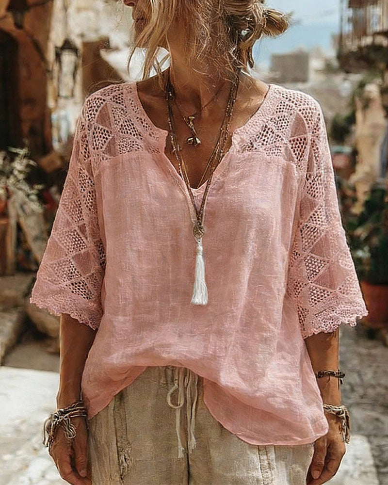 Monica | Cotton Lace V-Neck Blouse