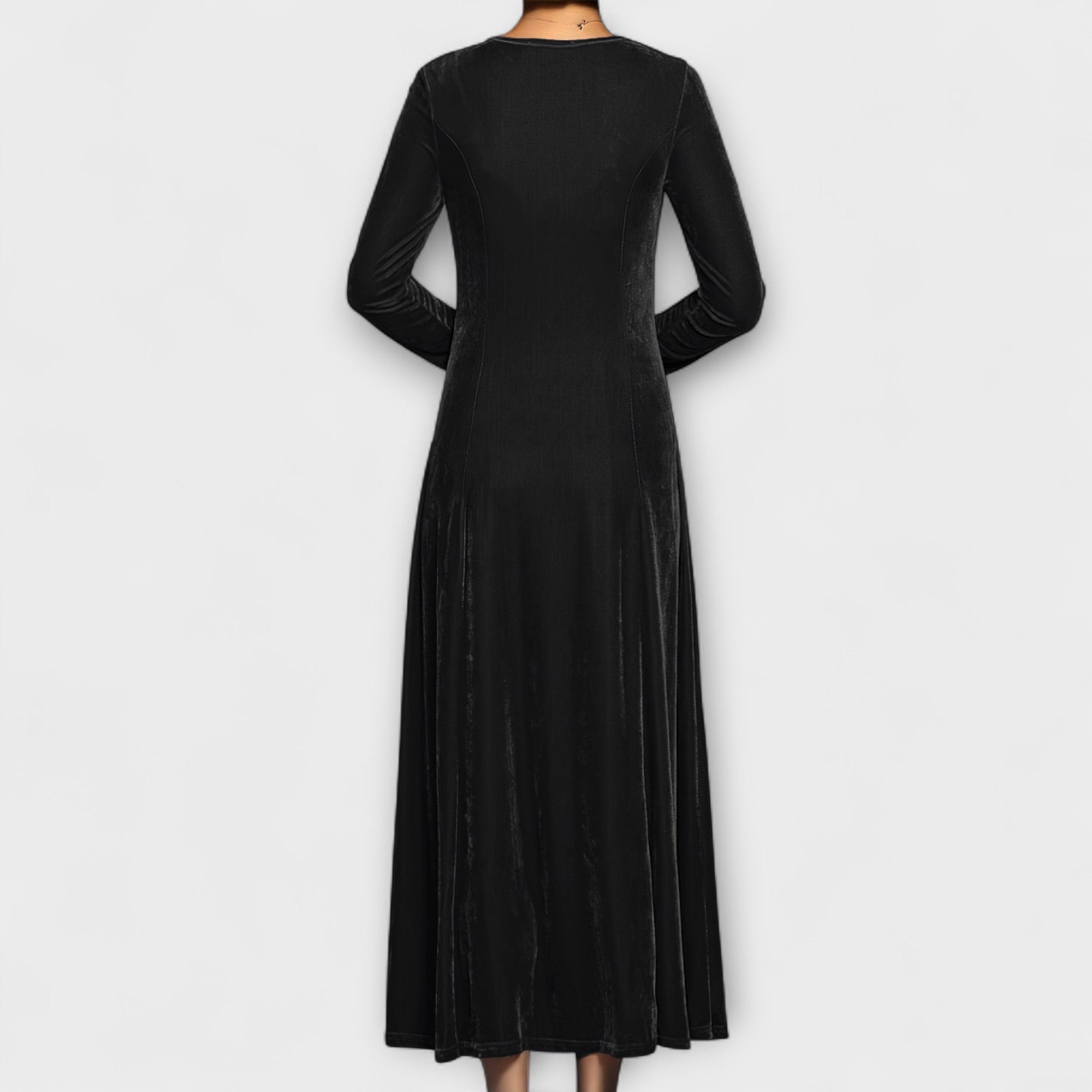 Velvet Long-Sleeve A-Line Dress