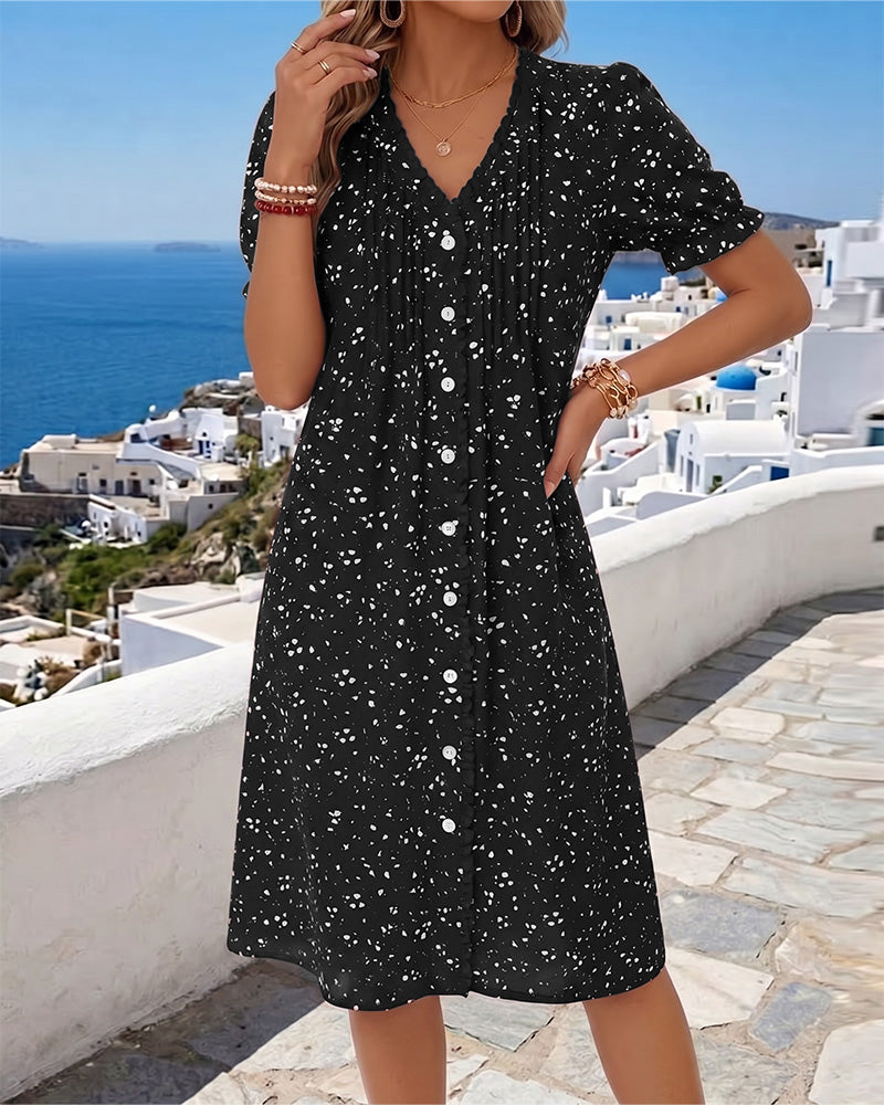 Floral Button-Down V-Neck Dress