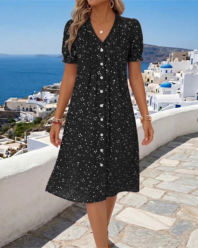 Floral Button-Down V-Neck Dress