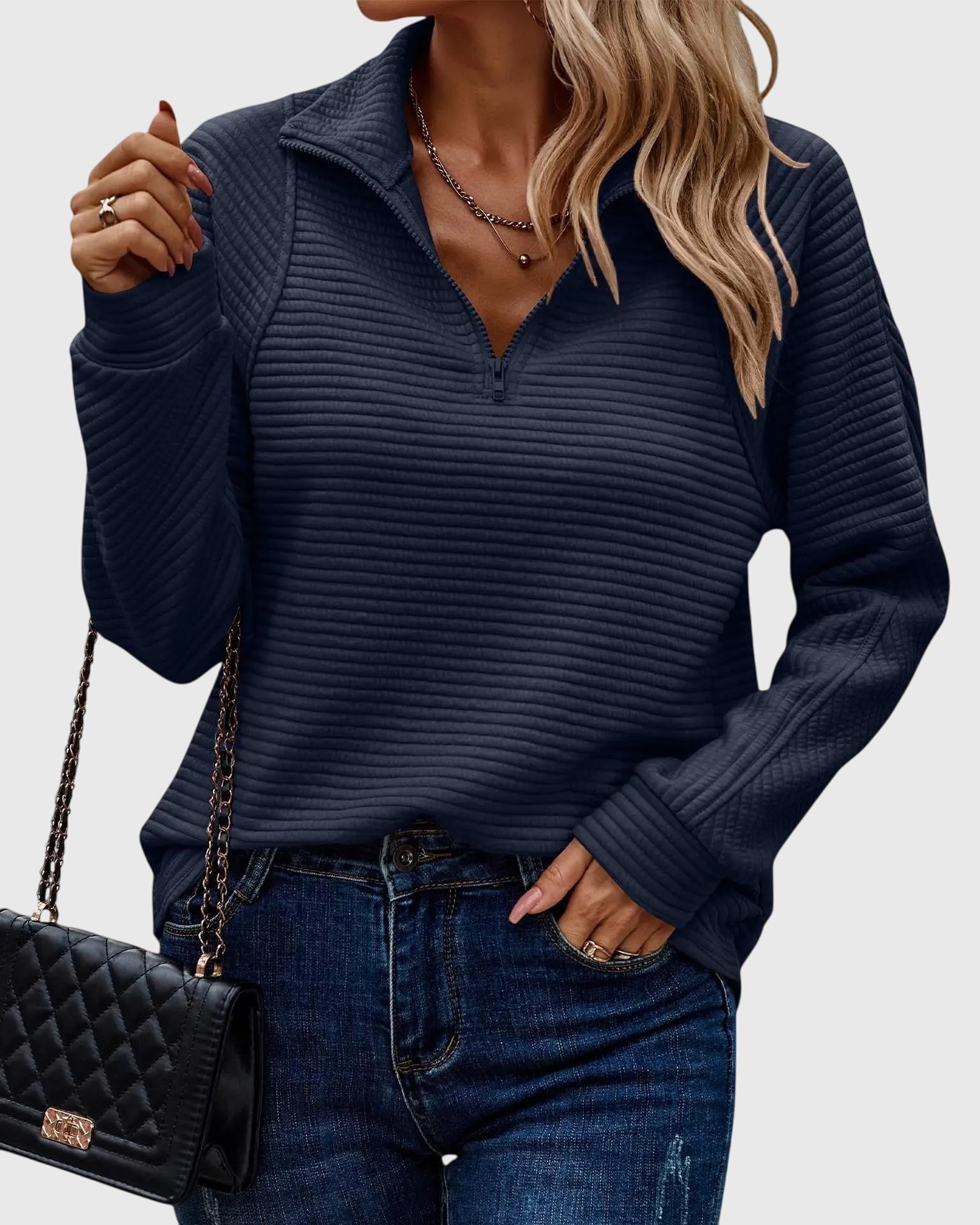 Zippered V-Neck Sweater