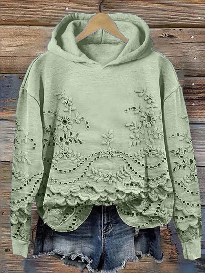 Jasmine | Pullover Hoodie with Floral Eyelet Detailing