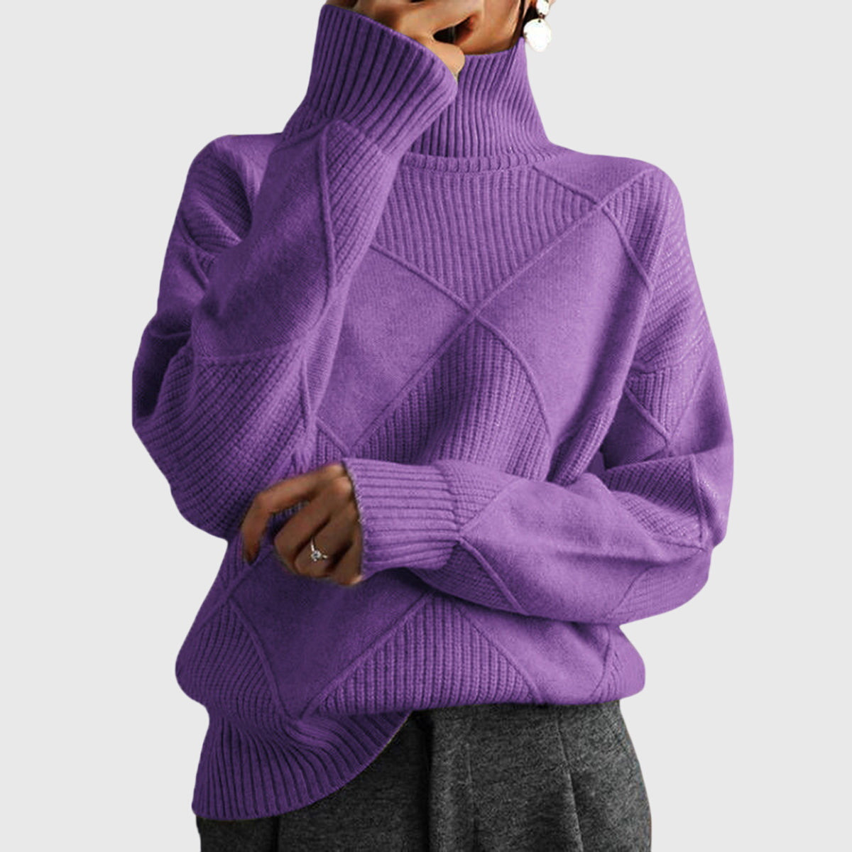 Geometric Knit Turtleneck Sweater