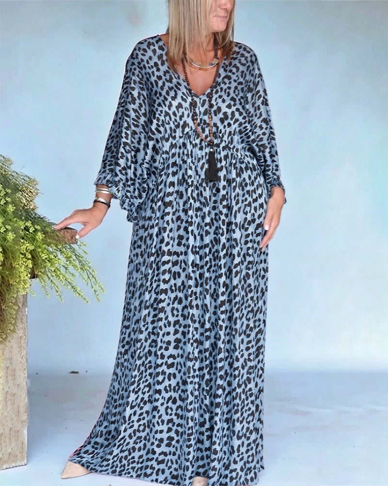 Leopard Print V-Neck Loose Casual Dress