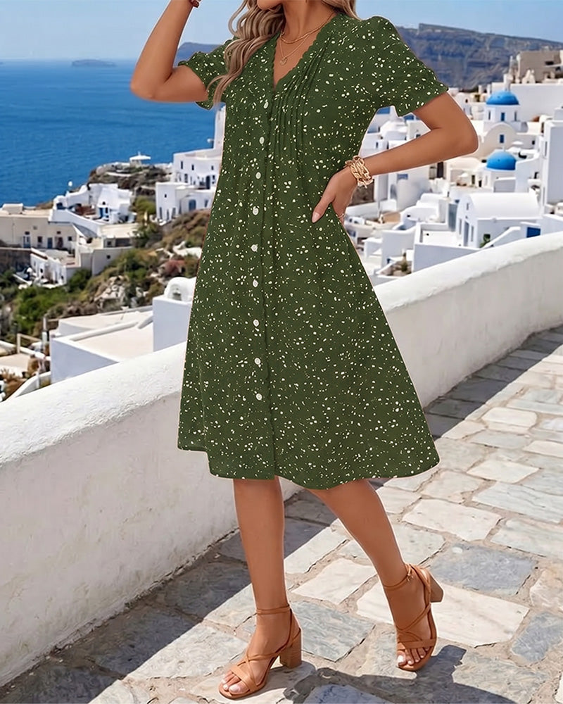 Floral Button-Down V-Neck Dress