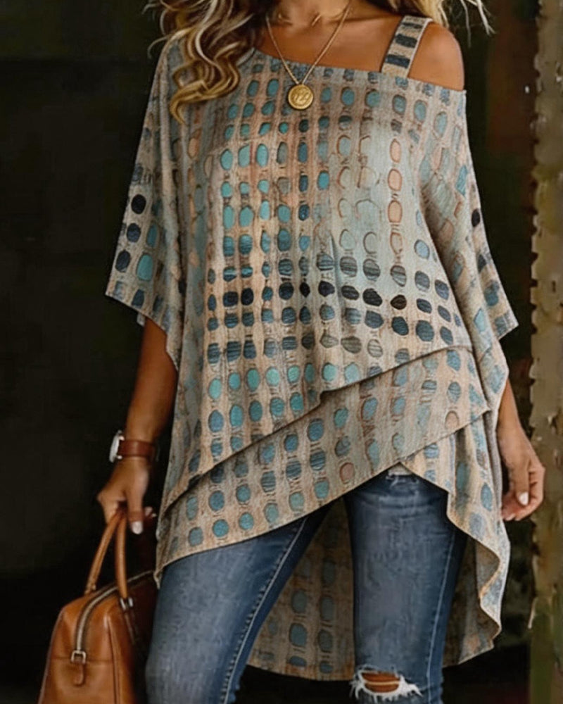 Evelyn | Cotton-Blend One-Shoulder Polka Dot Blouse
