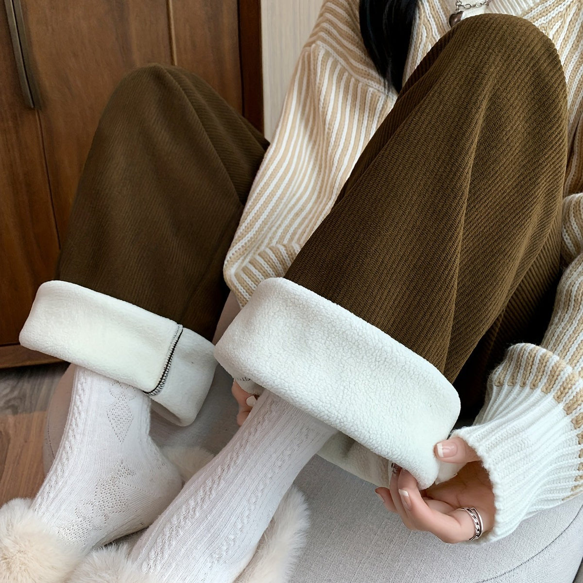 Lena | Fleece-Lined Wide-Leg Trousers