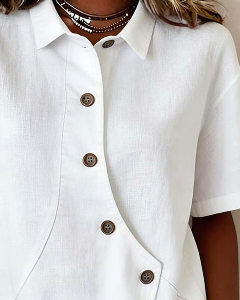 Marisol | Asymmetrical Cotton-Linen Button-Up Shirt