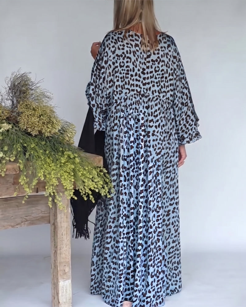 Leopard Print V-Neck Loose Casual Dress