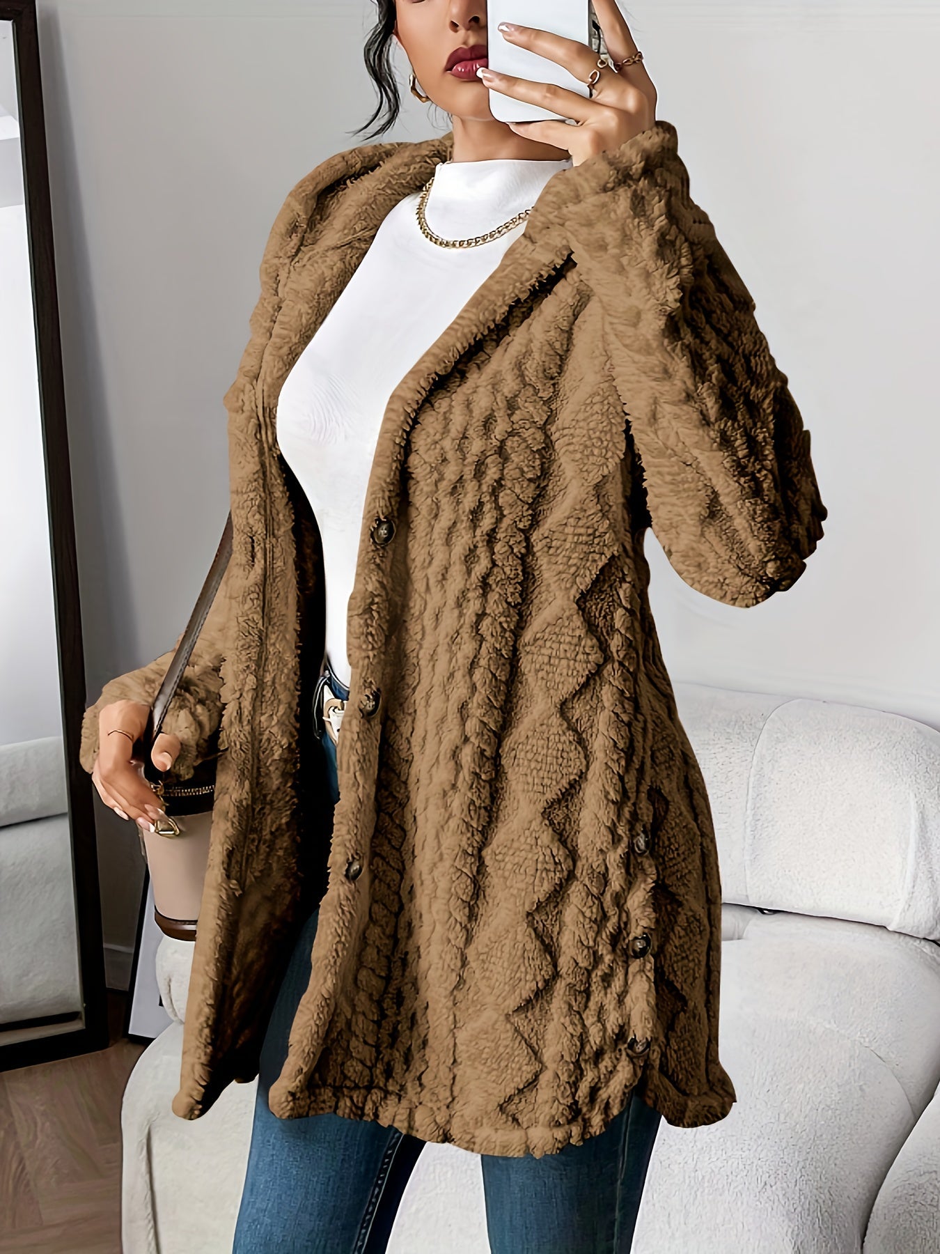 Monica | Textured Hooded Longline Cardigan