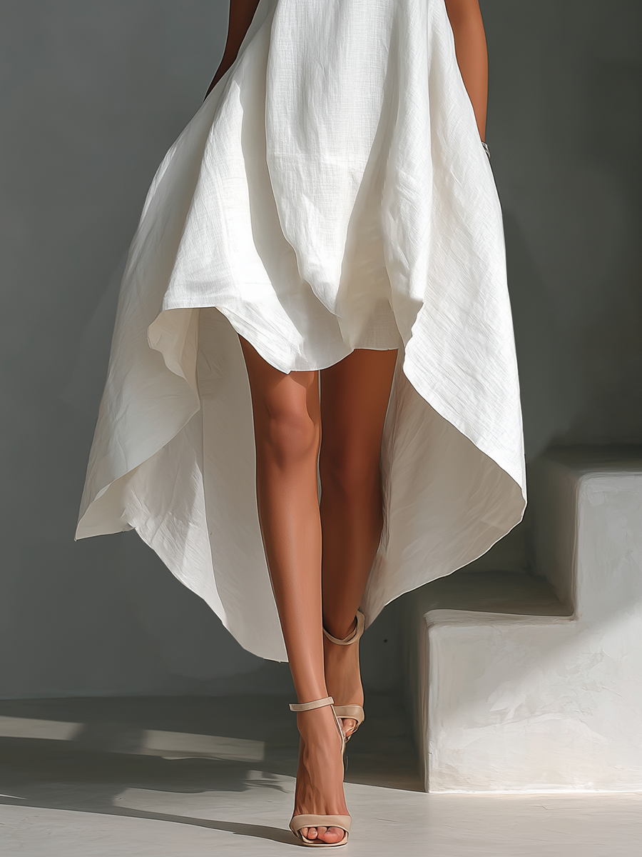Imani | Linen Midi Dress with Asymmetric Hem