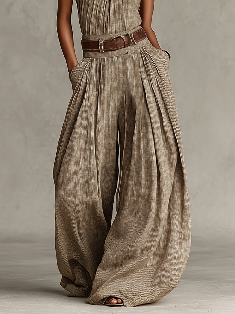 Jasmine | Cotton-Blend Halter-Neck Wide-Leg Jumpsuit
