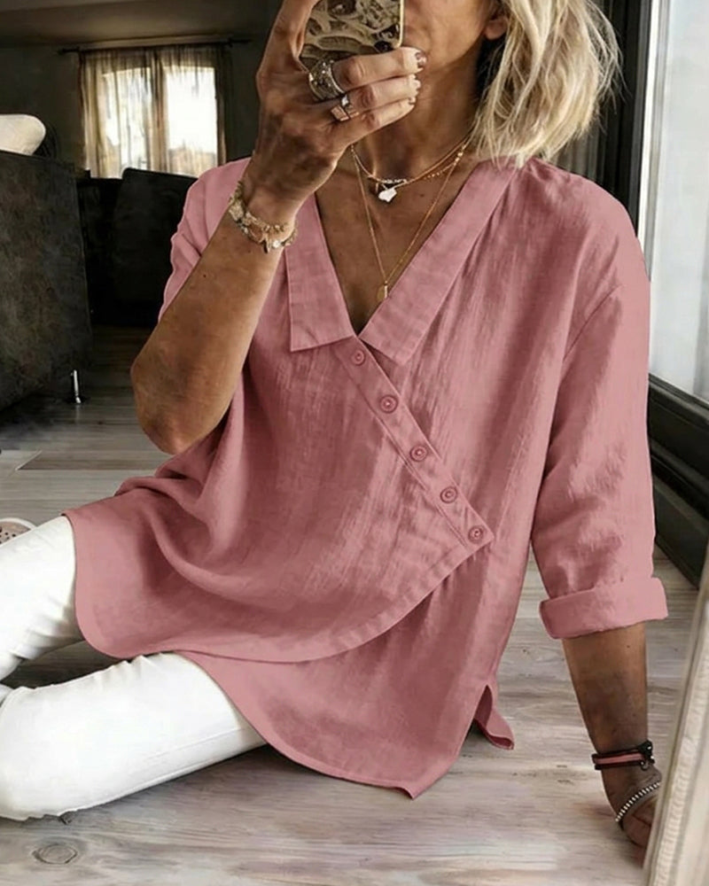 Natalie | Asymmetrical Button-Front Cotton Blouse