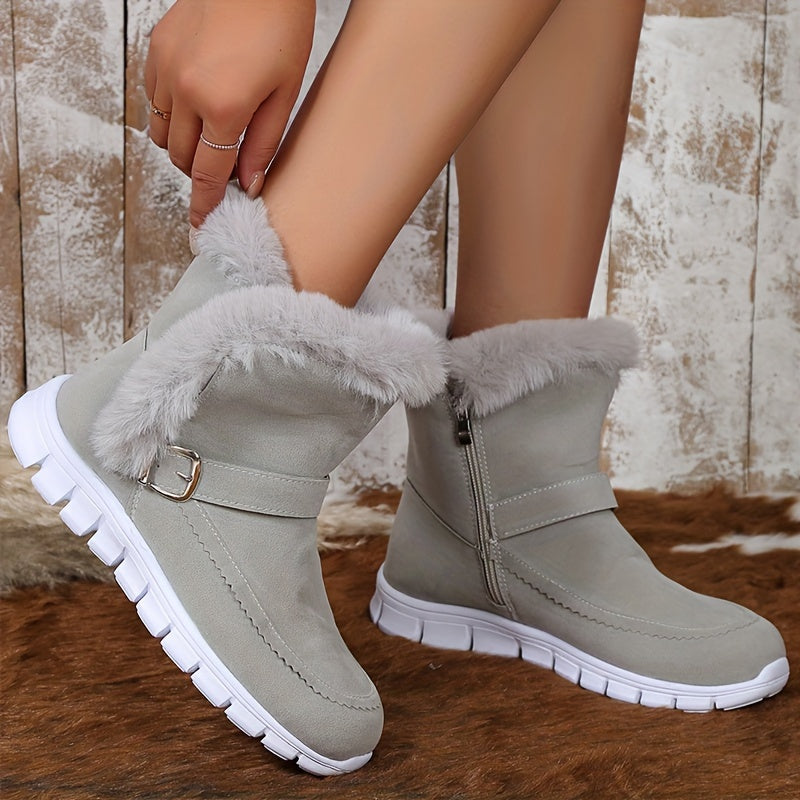 Womens Ankle Boots with Plush Lining and Side Closure, Textured Grip Sole
