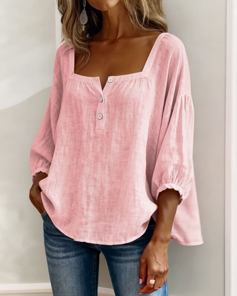 Harper | Cotton-Linen Square Collar Blouse